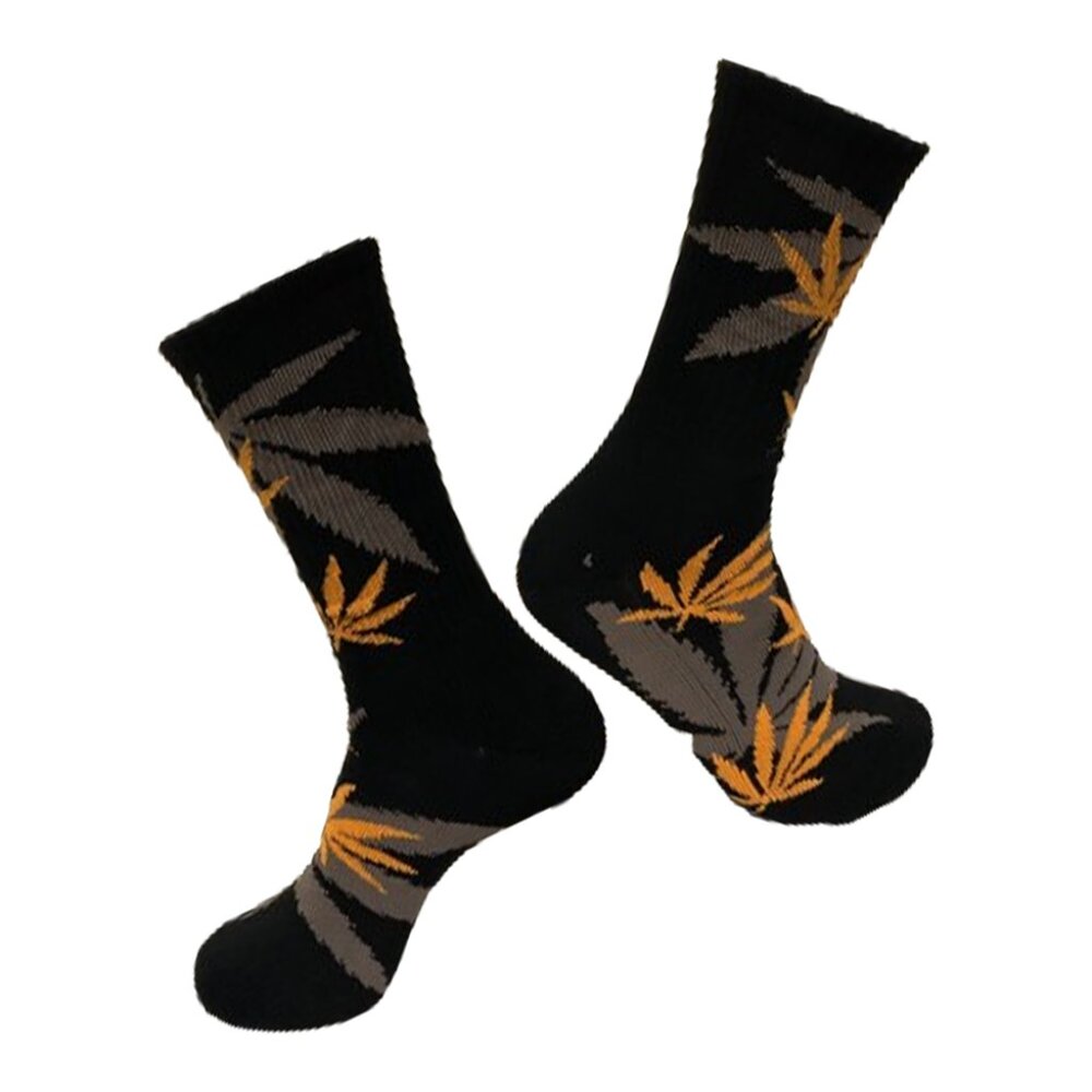 Marijuana Weed Leaf Men/Women sport socks (Black w/ Grey & Orange Leaves)